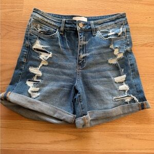 Vervet Blue Distressed Denim Women Shorts Large
